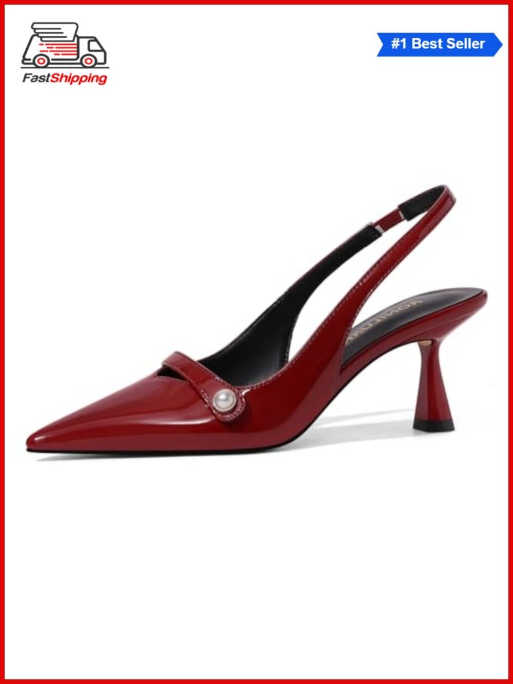 ✨ RONILURN Women's Kitten Heels Slingback Low Heel Pumps Pointed Toe Pearl Faux